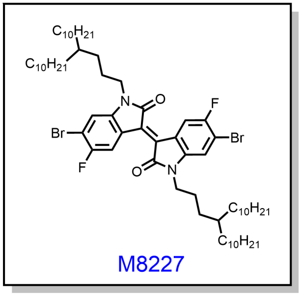 M8227——(E)-6,6'-dibromo-1,1'-bis(4-decyltetradecyl)-5,5'-difluoro-[3,3'-biindolinylidene]-2,2'-dione