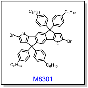 M8301——2,7-dibromo-4,4,9,9-tetrakis(4-hexylphenyl)-4,9-dihydro-s-indaceno[1,2-b:5,6-b']dithiophene