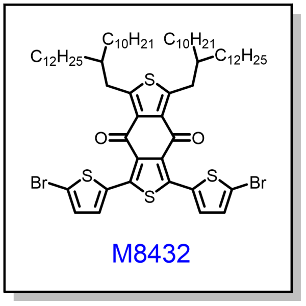 M8432——1,3-bis(5-bromothiophen-2-yl)-5,7-bis(2-decyltetradecyl)-4H,8H-benzo[1,2-c:4,5-c']dithiophene-4,8-dione