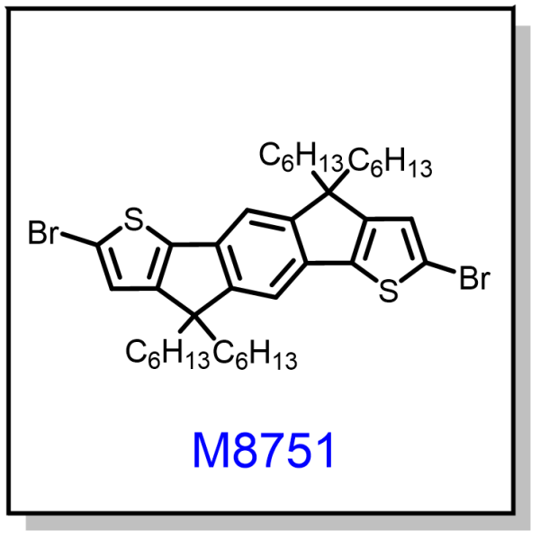 M8751——2,7-dibromo-4,4,9,9-tetrahexyl-4,9-dihydro-s-indaceno[1,2-b:5,6-b']dithiophene