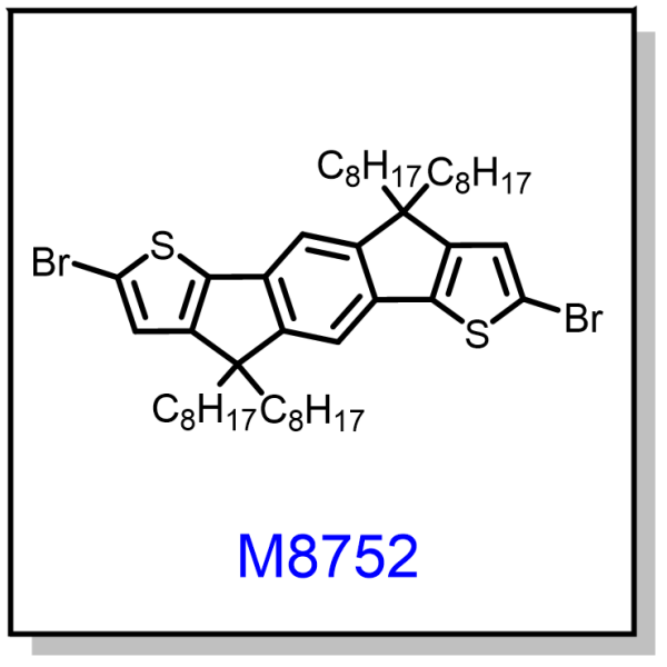 M8752——2,7-dibromo-4,4,9,9-tetraoctyl-4,9-dihydro-s-indaceno[1,2-b:5,6-b']dithiophene