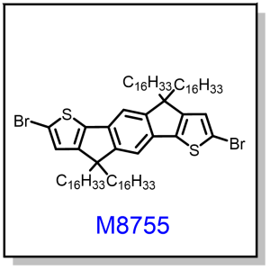 M8755——2,7-dibromo-4,4,9,9-tetrahexadecyl-4,9-dihydro-s-indaceno[1,2-b:5,6-b']dithiophene