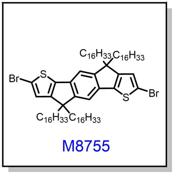 M8755——2,7-dibromo-4,4,9,9-tetrahexadecyl-4,9-dihydro-s-indaceno[1,2-b:5,6-b']dithiophene