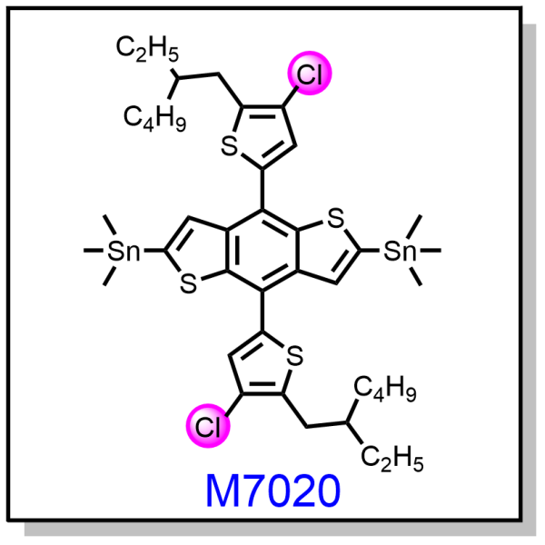 M7020——(4,8-bis(4-chloro-5-(2-ethylhexyl)thiophen-2-yl)benzo[1,2-b:4,5-b']dithiophene-2,6-diyl)bis(trimethylstannane)