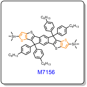 M7156——3,9-bis(trimethylstannane)-5,5,11,11-tetrakis(4-hexylphenyl)-dithieno[2,3-d:2′,3′-d′]-s-indaceno[1,2-b:5,6-b′]- dithiophene