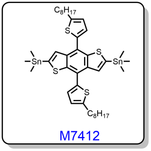 M7412——(4,4',4'',8,8',8''-hexakis(5-(2-ethylhexyl)thiophen-2-yl)-[2,2':6',2''-terbenzo[1,2-b:4,5-b']dithiophene]-6,6''-diyl)bis(trimethylstannane)