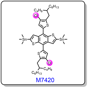 M7420——(4,8-bis(5-(2-butyloctyl)-4-chlorothiophen-2-yl)benzo[1,2-b:4,5-b']dithiophene-2,6-diyl)bis(trimethylstannane)